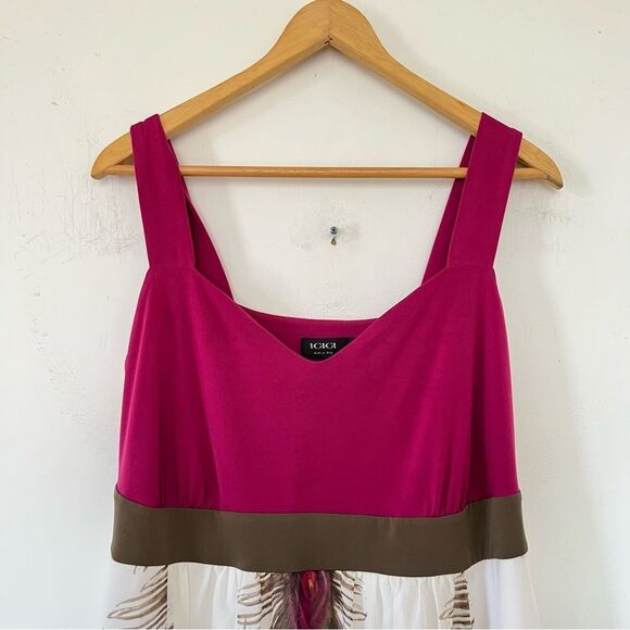 IGIGI Pink White Color Block Peacock Feathers Print Maxi Dress - Picture 9 of 11